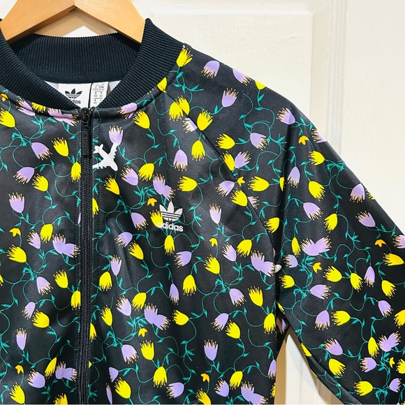 Adidas Originals RARE Floral Bomber Jacket Zip-Up Women’s Sporty Black Size M - Picture 8 of 15